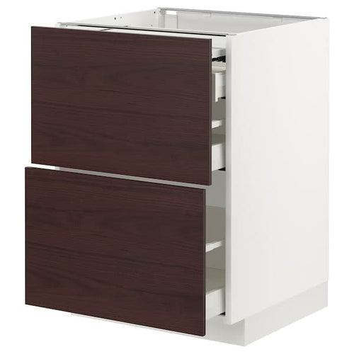 METOD / MAXIMERA - Bc w pull-out work surface/3drw, white Askersund/dark brown ash effect , 60x60 cm