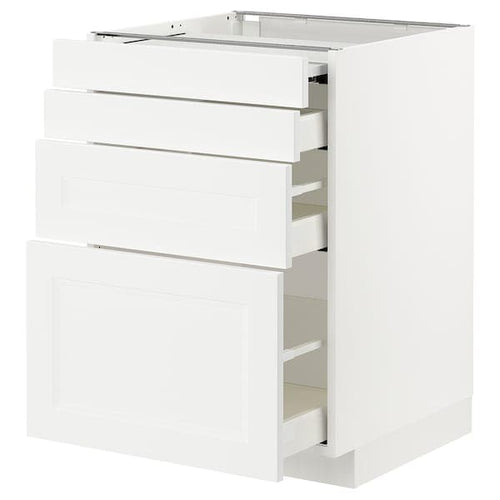 METOD / MAXIMERA - Bc w pull-out work surface/3drw, white/Axstad matt white, 60x60 cm
