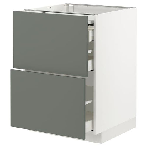 METOD / MAXIMERA - Bc w pull-out work surface/3drw, white/Bodarp grey-green, 60x60 cm