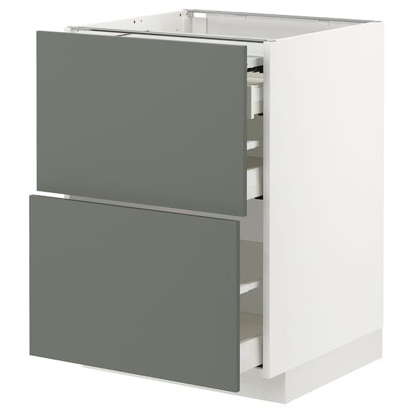 METOD / MAXIMERA - Bc w pull-out work surface/3drw, white/Bodarp grey-green, 60x60 cm