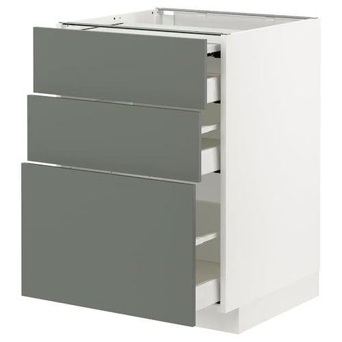 METOD / MAXIMERA - Bc w pull-out work surface/3drw, white/Bodarp grey-green, 60x60 cm