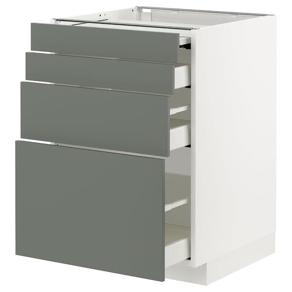 METOD / MAXIMERA - Bc w pull-out work surface/3drw, white/Bodarp grey-green, 60x60 cm