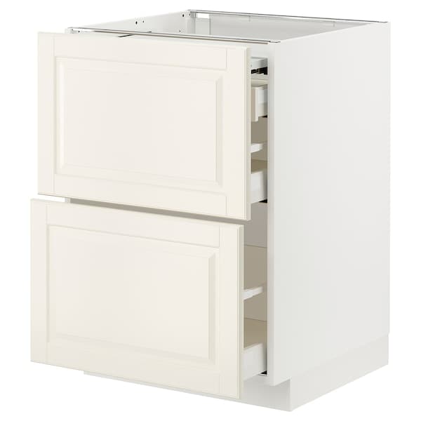 Ikea METOD / MAXIMERA - Bc w pull-out work surface/3drw, white/Bodbyn off-white, 60x60 cm
