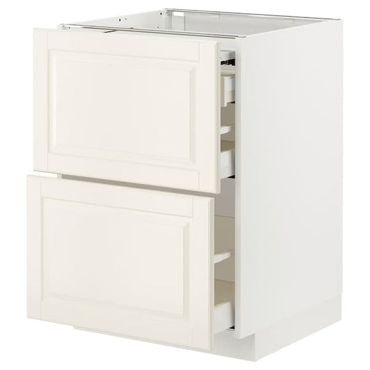 Ikea METOD / MAXIMERA - Bc w pull-out work surface/3drw, white/Bodbyn off-white, 60x60 cm