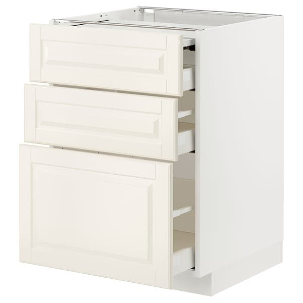 METOD / MAXIMERA - Bc w pull-out work surface/3drw, white/Bodbyn off-white, 60x60 cm - best price from Maltashopper.com 09433438