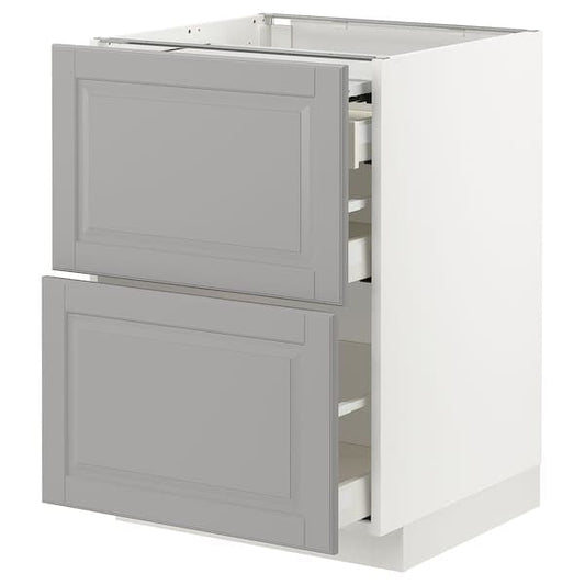 Ikea METOD / MAXIMERA - Bc w pull-out work surface/3drw, white/Bodbyn grey, 60x60 cm