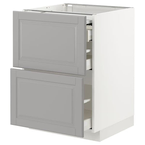 METOD / MAXIMERA - Bc w pull-out work surface/3drw, white/Bodbyn grey, 60x60 cm
