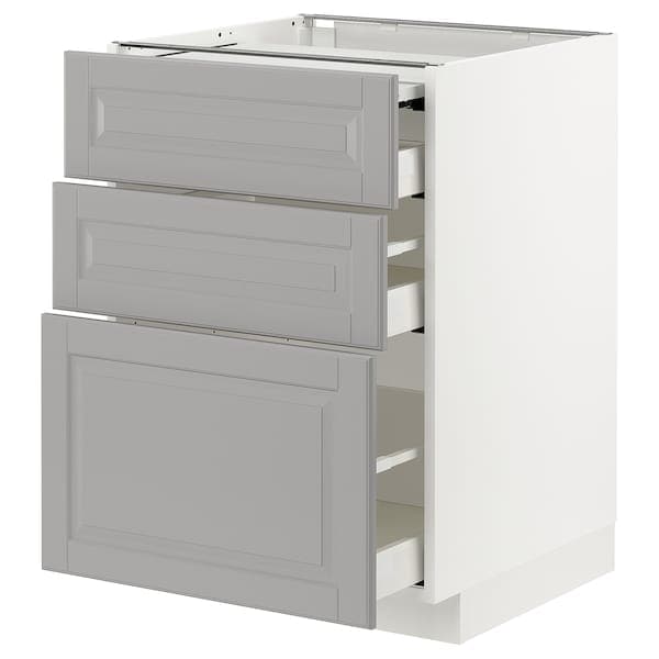 METOD / MAXIMERA - Bc w pull-out work surface/3drw, white/Bodbyn grey, 60x60 cm - best price from Maltashopper.com 39433413