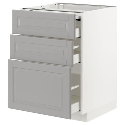 METOD / MAXIMERA - Bc w pull-out work surface/3drw, white/Bodbyn grey, 60x60 cm