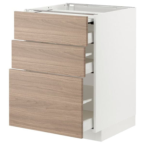 METOD / MAXIMERA bc w pull-out work surface/3drw, white/Brokhult light grey, 60.0x80.0x60.0 cm