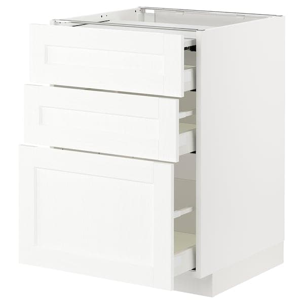 METOD / MAXIMERA - Bc w pull-out work surface/3drw, white Enköping/white wood effect, 60x60 cm