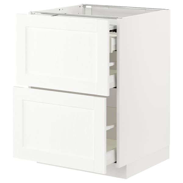 METOD / MAXIMERA - Bc w pull-out work surface/3drw, white Enköping/white wood effect, 60x60 cm - best price from Maltashopper.com 29473305