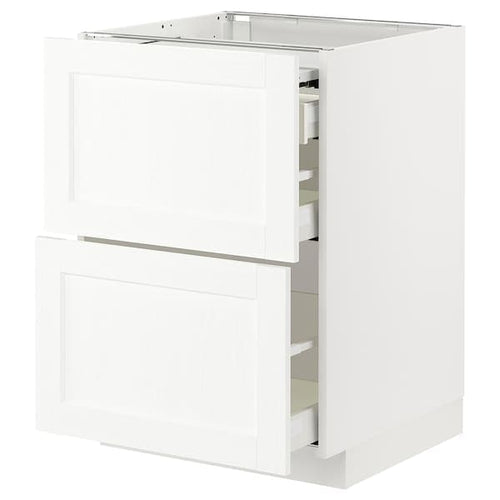 METOD / MAXIMERA - Bc w pull-out work surface/3drw, white Enköping/white wood effect, 60x60 cm