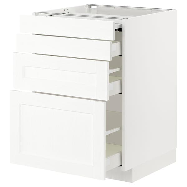 METOD / MAXIMERA - Bc w pull-out work surface/3drw, white Enköping/white wood effect, 60x60 cm - best price from Maltashopper.com 39473319