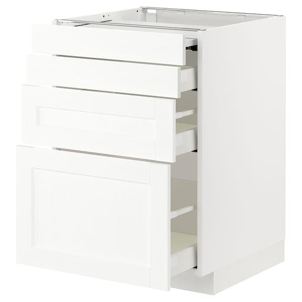 Ikea METOD / MAXIMERA - Bc w pull-out work surface/3drw, white Enköping/white wood effect, 60x60 cm