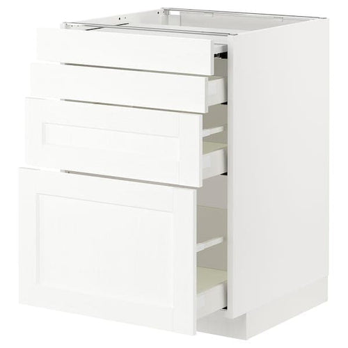 METOD / MAXIMERA - Bc w pull-out work surface/3drw, white Enköping/white wood effect, 60x60 cm
