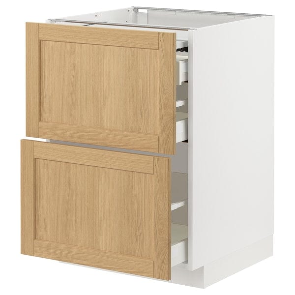 Ikea METOD / MAXIMERA - Bc w pull-out work surface/3drw, white/Forsbacka oak, 60x60 cm