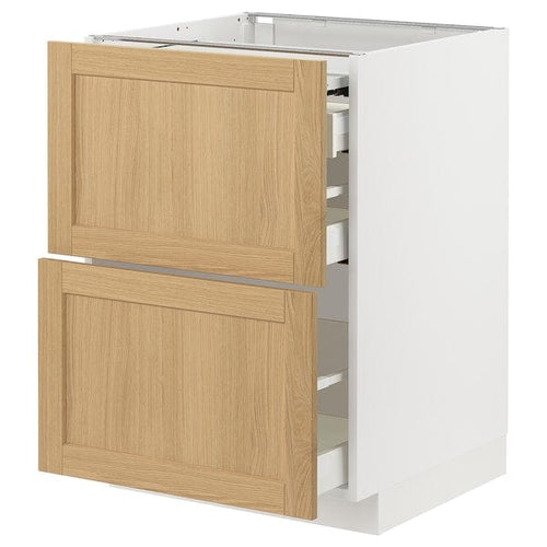 METOD / MAXIMERA - METOD / MAXIMERA Bc w pull-out work surface/3drw, white/Forsbacka oak, 60x60 cm