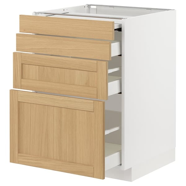 Ikea METOD / MAXIMERA - Bc w pull-out work surface/3drw, white/Forsbacka oak, 60x60 cm