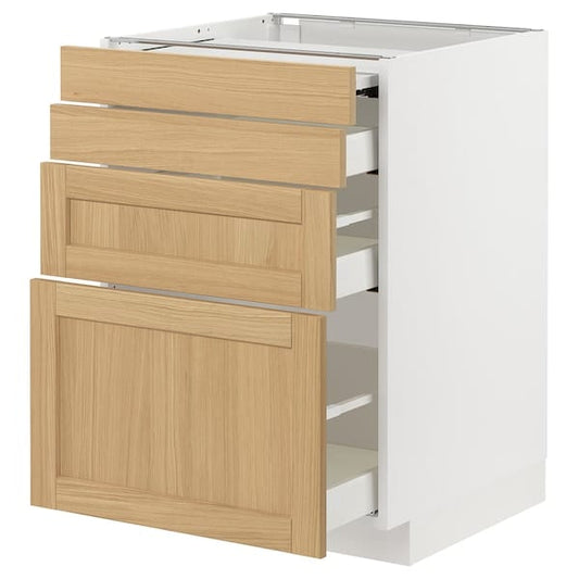 Ikea METOD / MAXIMERA - Bc w pull-out work surface/3drw, white/Forsbacka oak, 60x60 cm