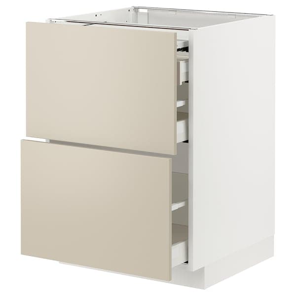 Ikea METOD / MAXIMERA - Bc w pull-out work surface/3drw, white/Havstorp beige, 60x60 cm