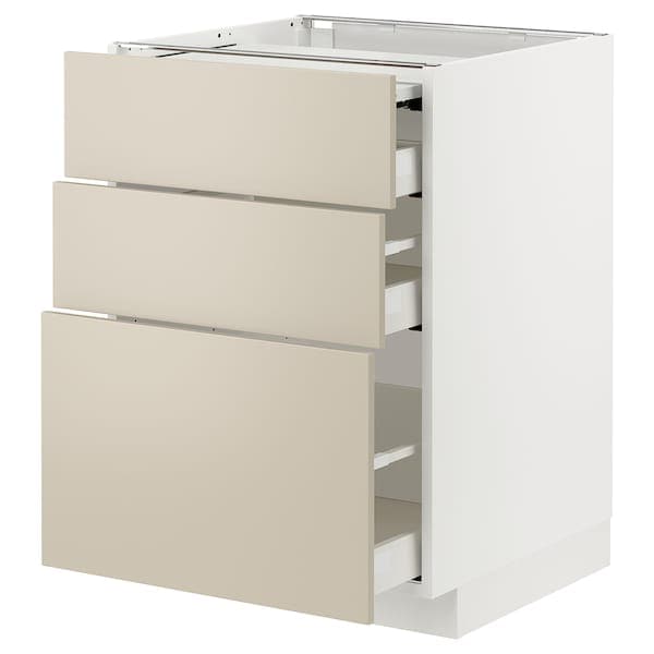 METOD / MAXIMERA - Bc w pull-out work surface/3drw, white/Havstorp beige, 60x60 cm - best price from Maltashopper.com 99504110