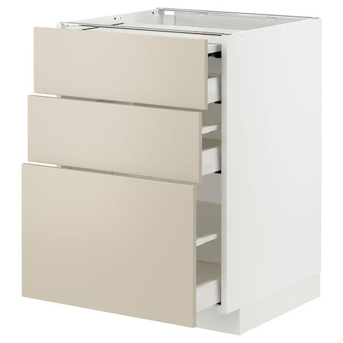 METOD / MAXIMERA - Bc w pull-out work surface/3drw, white/Havstorp beige, 60x60 cm
