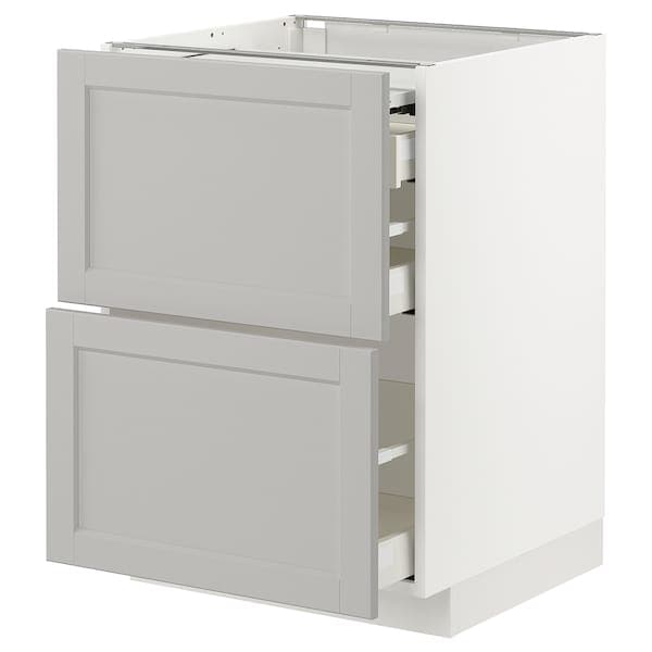 Ikea METOD / MAXIMERA - Bc w pull-out work surface/3drw, white/Lerhyttan light grey, 60x60 cm