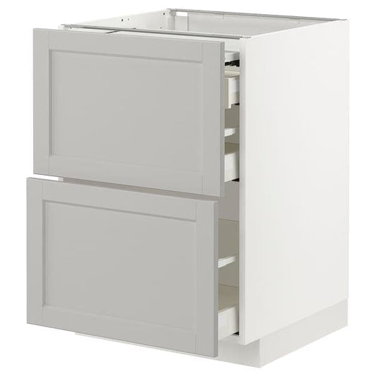 Ikea METOD / MAXIMERA - Bc w pull-out work surface/3drw, white/Lerhyttan light grey, 60x60 cm
