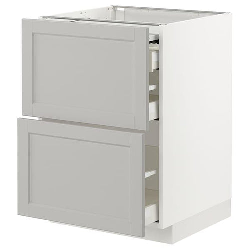 METOD / MAXIMERA - Bc w pull-out work surface/3drw, white/Lerhyttan light grey, 60x60 cm