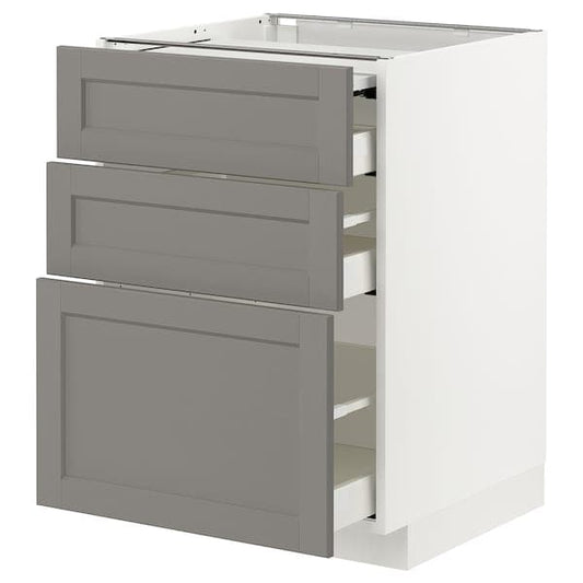 Ikea METOD / MAXIMERA - Bc w pull-out work surface/3drw, white/Lerhyttan light grey, 60x60 cm