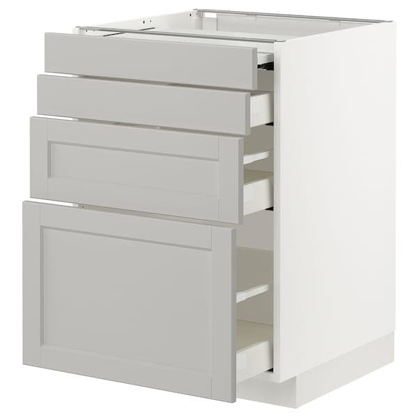 Ikea METOD / MAXIMERA - Bc w pull-out work surface/3drw, white/Lerhyttan light grey, 60x60 cm
