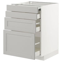 METOD / MAXIMERA bc w pull-out work surface/3drw, white/Lerhyttan light grey, 60x60 cm