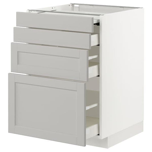 Ikea METOD / MAXIMERA - Bc w pull-out work surface/3drw, white/Lerhyttan light grey, 60x60 cm