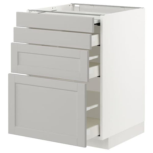 METOD / MAXIMERA - METOD / MAXIMERA Bc w pull-out work surface/3drw, white/Lerhyttan light grey, 60x60 cm