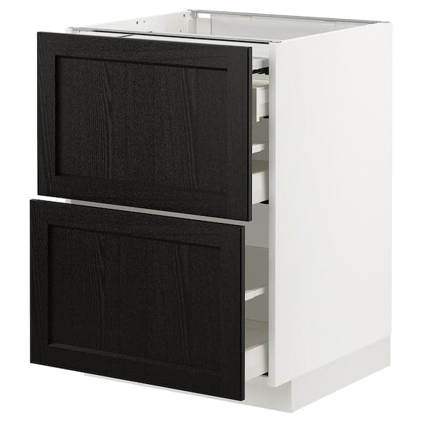 METOD / MAXIMERA - Bc w pull-out work surface/3drw, white/Lerhyttan black stained, 60x60 cm - best price from Maltashopper.com 19433678