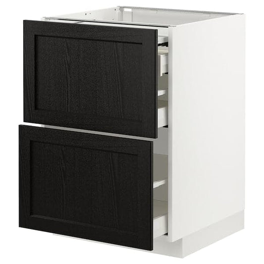 Ikea METOD / MAXIMERA - Bc w pull-out work surface/3drw, white/Lerhyttan black stained, 60x60 cm