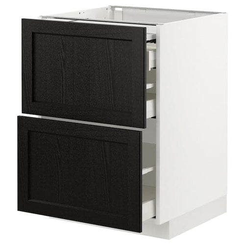 METOD / MAXIMERA - Bc w pull-out work surface/3drw, white/Lerhyttan black stained, 60x60 cm