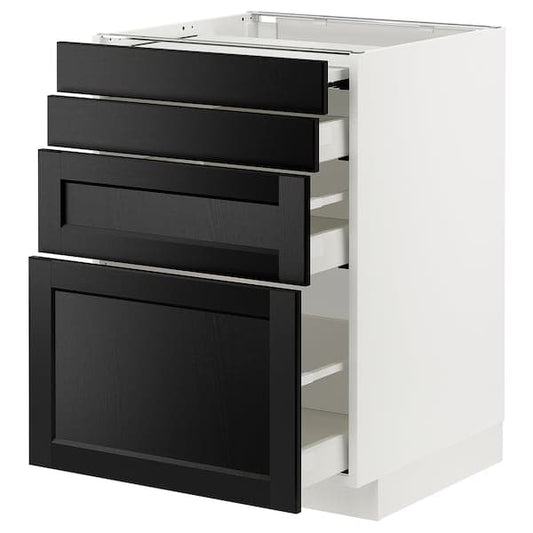 Ikea METOD / MAXIMERA - Bc w pull-out work surface/3drw, white/Lerhyttan black stained, 60x60 cm