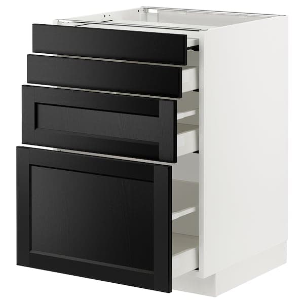 Ikea METOD / MAXIMERA - Bc w pull-out work surface/3drw, white/Lerhyttan black stained, 60x60 cm