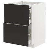 METOD / MAXIMERA bc w pull-out work surface/3drw, white/Nickebo matt anthracite, 60x60 cm