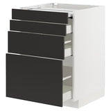 METOD / MAXIMERA bc w pull-out work surface/3drw, white/Nickebo matt anthracite, 60x60 cm