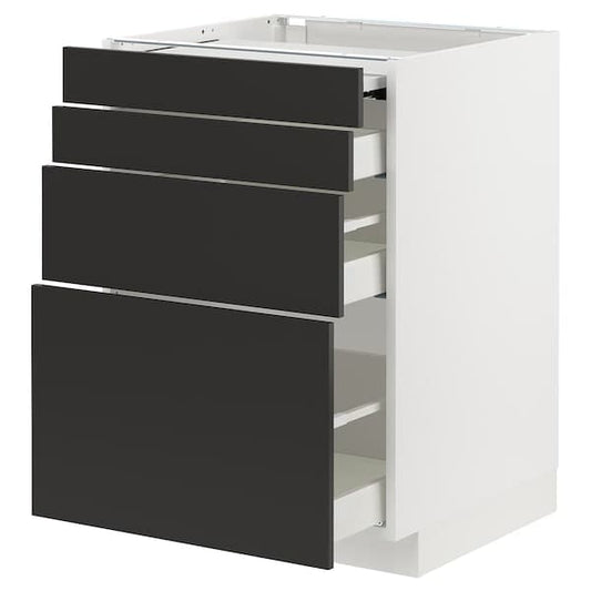 Ikea METOD / MAXIMERA - Bc w pull-out work surface/3drw, white/Nickebo matt anthracite , 60x60 cm