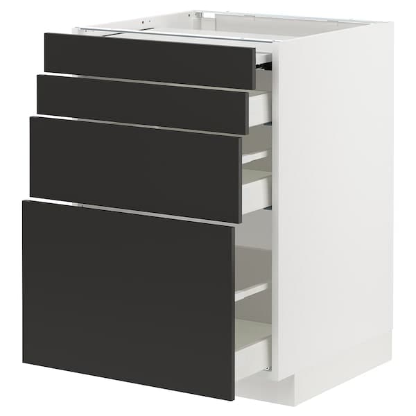 METOD / MAXIMERA - Bc w pull-out work surface/3drw, white/Nickebo matt anthracite , 60x60 cm