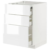 METOD / MAXIMERA bc w pull-out work surface/3drw, white/Ringhult white, 60x60 cm