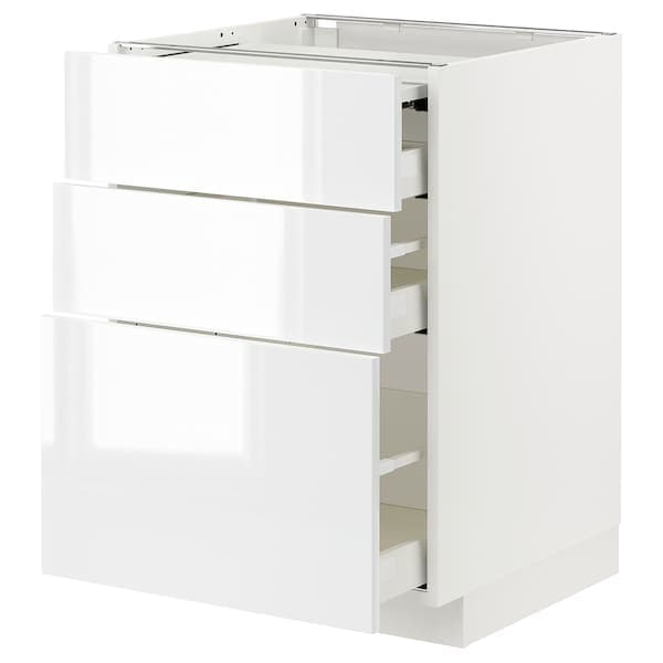 METOD / MAXIMERA - Bc w pull-out work surface/3drw, white/Ringhult white, 60x60 cm - best price from Maltashopper.com 29433809