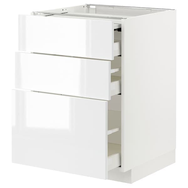 Ikea METOD / MAXIMERA - Bc w pull-out work surface/3drw, white/Ringhult white, 60x60 cm