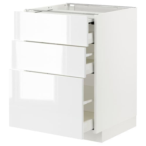 METOD / MAXIMERA - Bc w pull-out work surface/3drw, white/Ringhult white, 60x60 cm