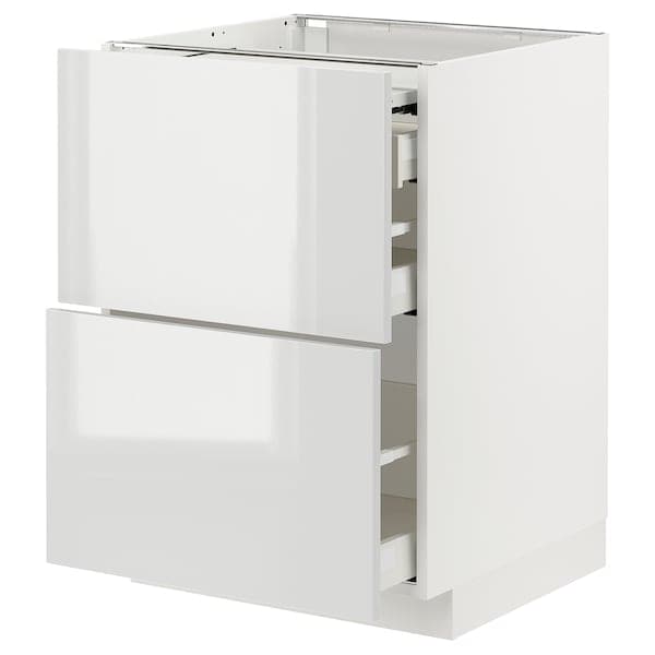 METOD / MAXIMERA - Bc w pull-out work surface/3drw, white/Ringhult light grey , 60x60 cm - best price from Maltashopper.com 59433493