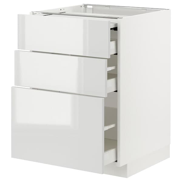 Ikea METOD / MAXIMERA - Bc w pull-out work surface/3drw, white/Ringhult light grey, 60x60 cm